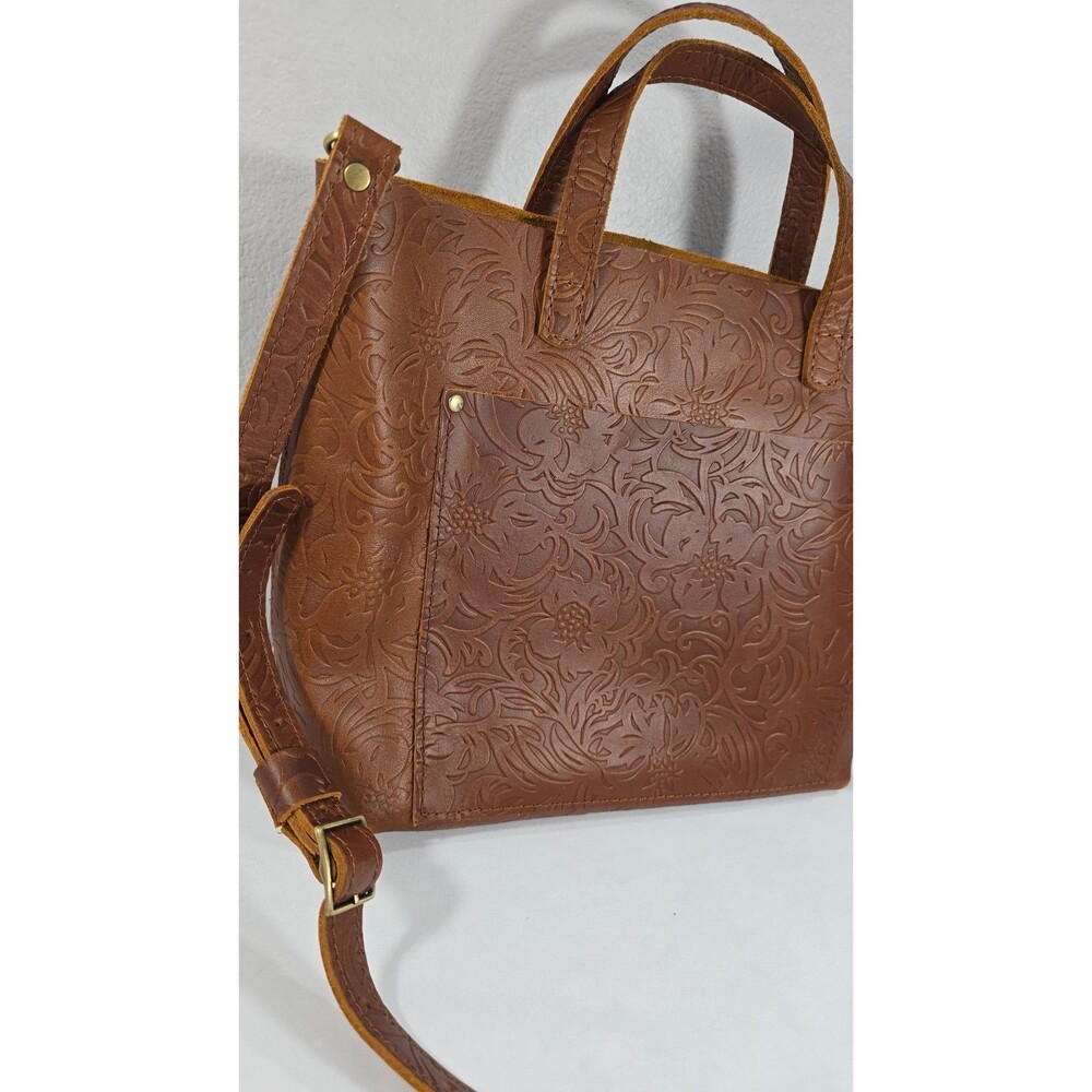 Portland Leather Goods Meadow Medium Crossbody Tote Sanded Embossed Design NEW - Picture 2 of 10